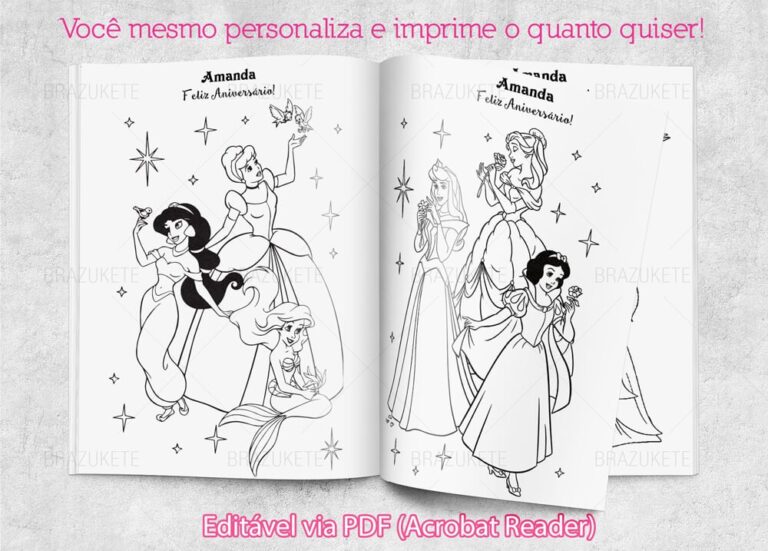 Livrinho de Colorir Princesas Disney Personalizado em PDF Editável ...